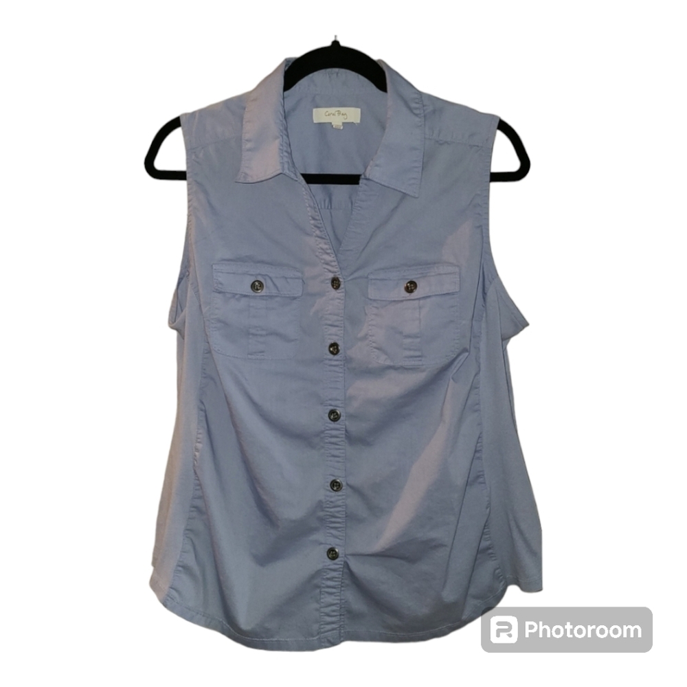 Coral bay button down sleeveless light blue shirt top size L